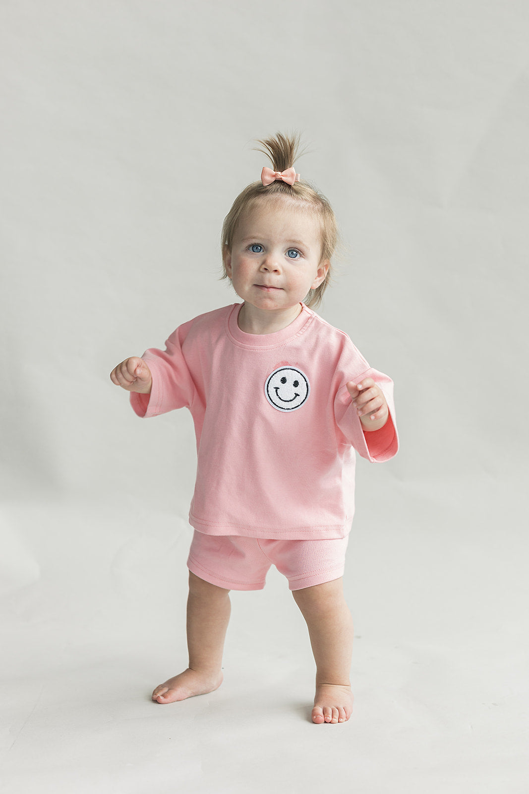 Smiley Shorts Set | Pink Peach