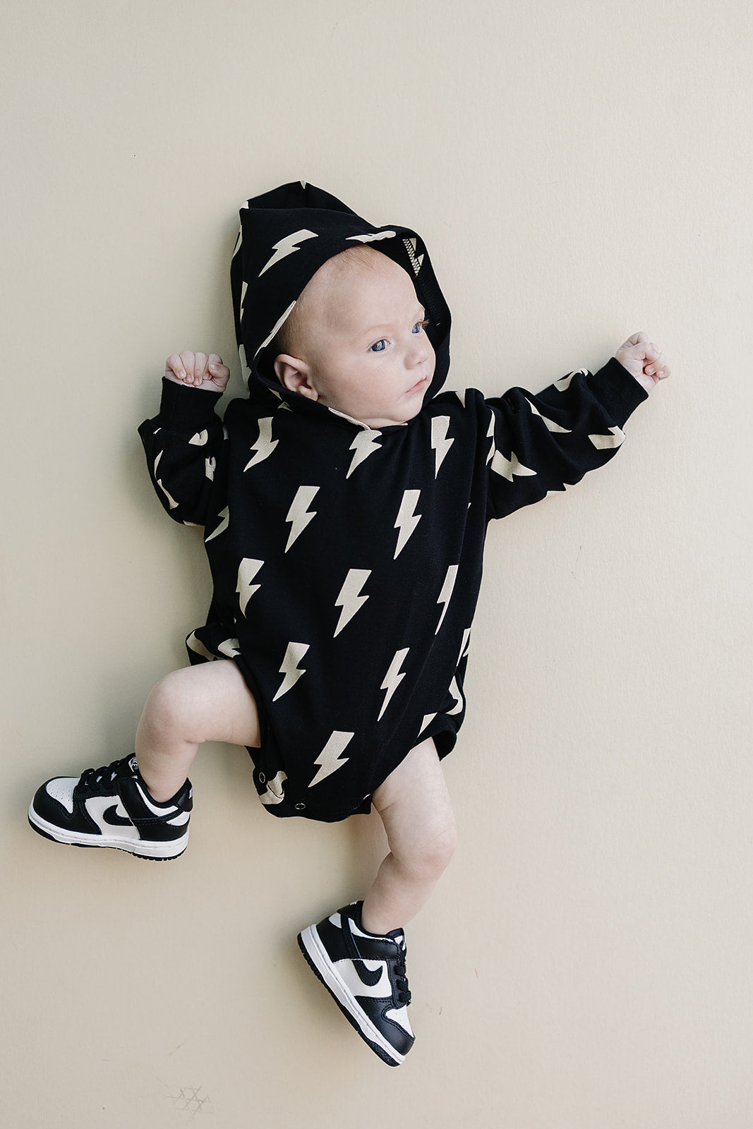 Hooded Bubble Romper | Black Bolts