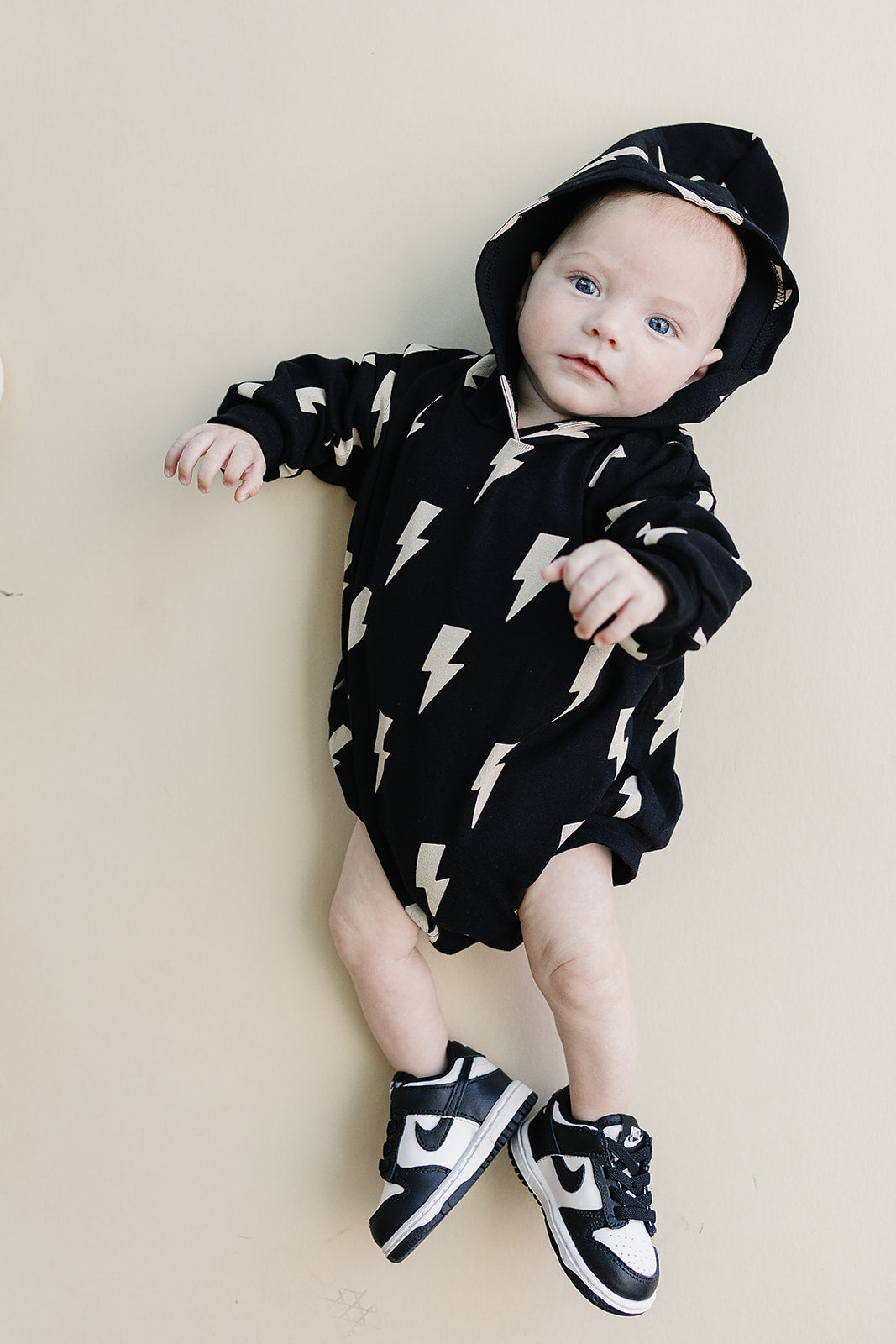 Hooded Bubble Romper | Black Bolts