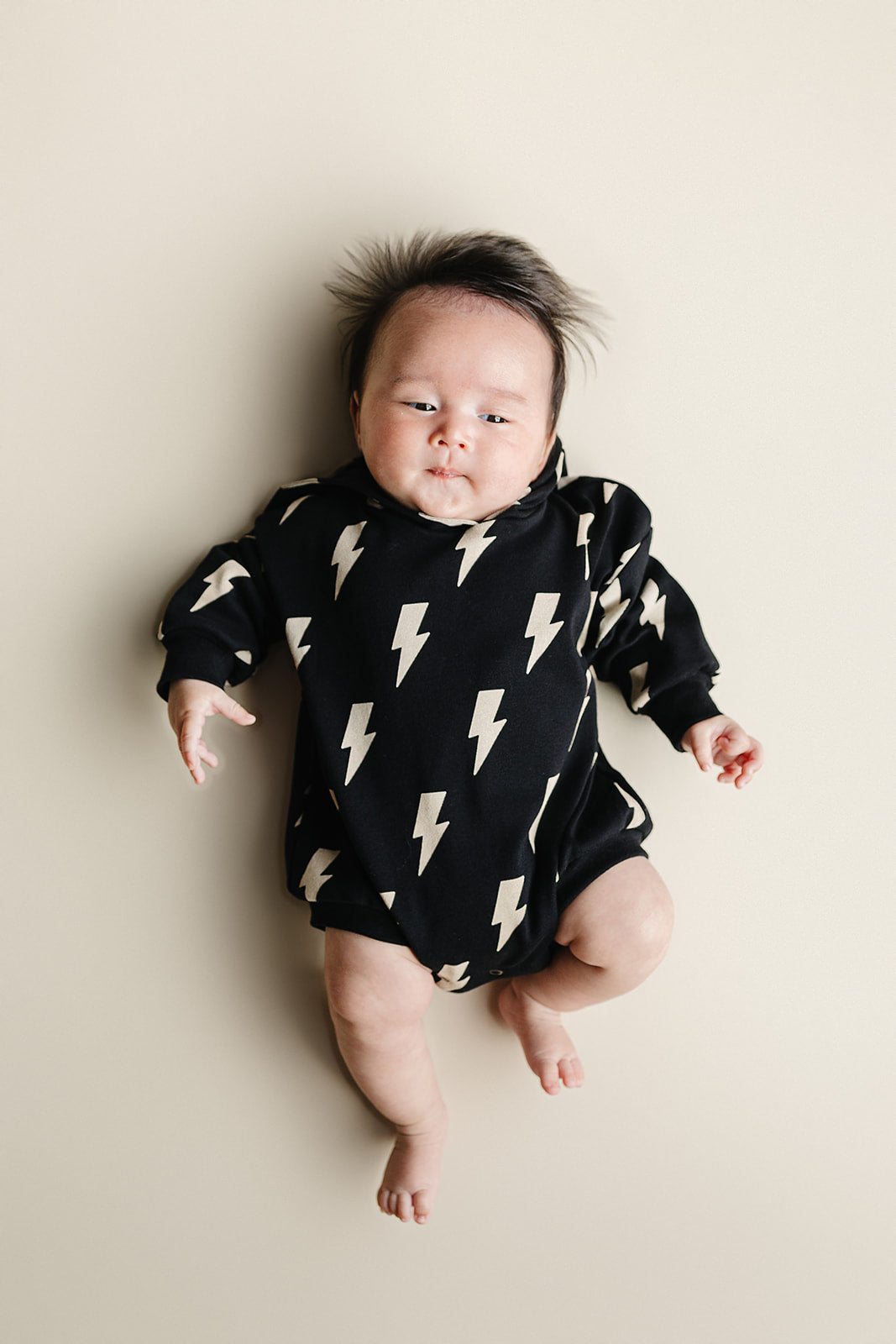 Hooded Bubble Romper | Black Bolts