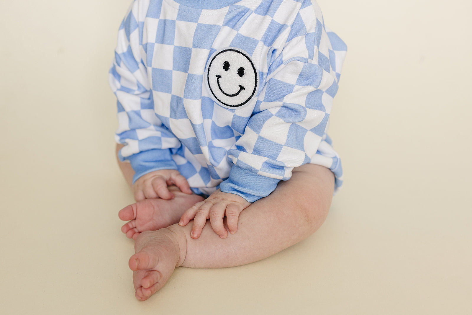 Bubble Romper | Checkered Smiley Blue