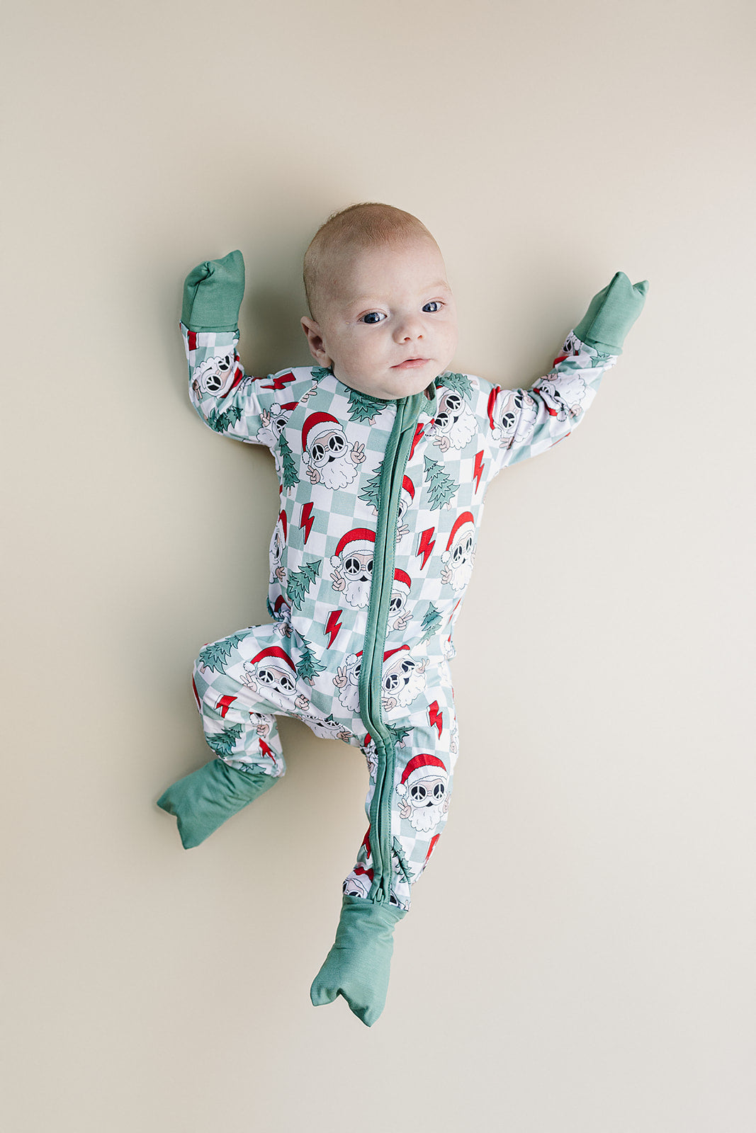 Bamboo Zip Romper | Checkered Santa