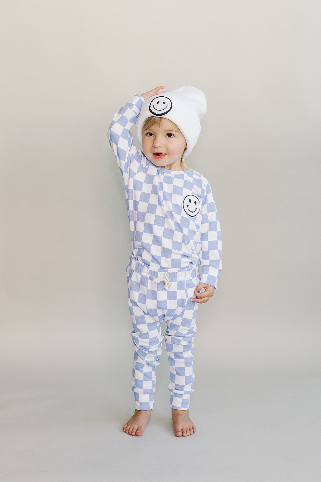 Checkered Smiley Lounge Set | Blue
