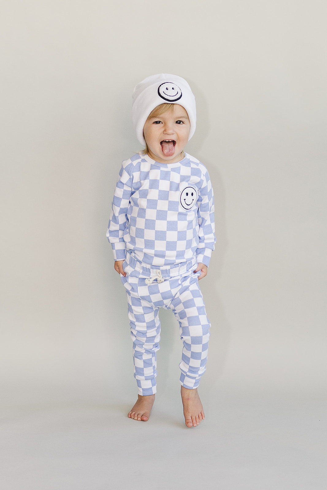 Checkered Smiley Lounge Set | Blue
