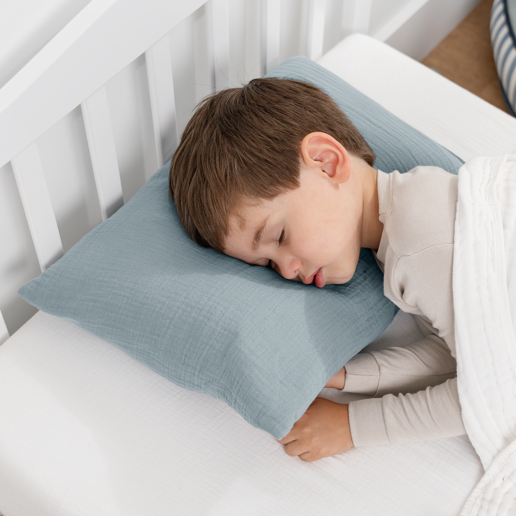 Toddler Pillows with Soft Muslin Pillow Case in Pacific Blue
