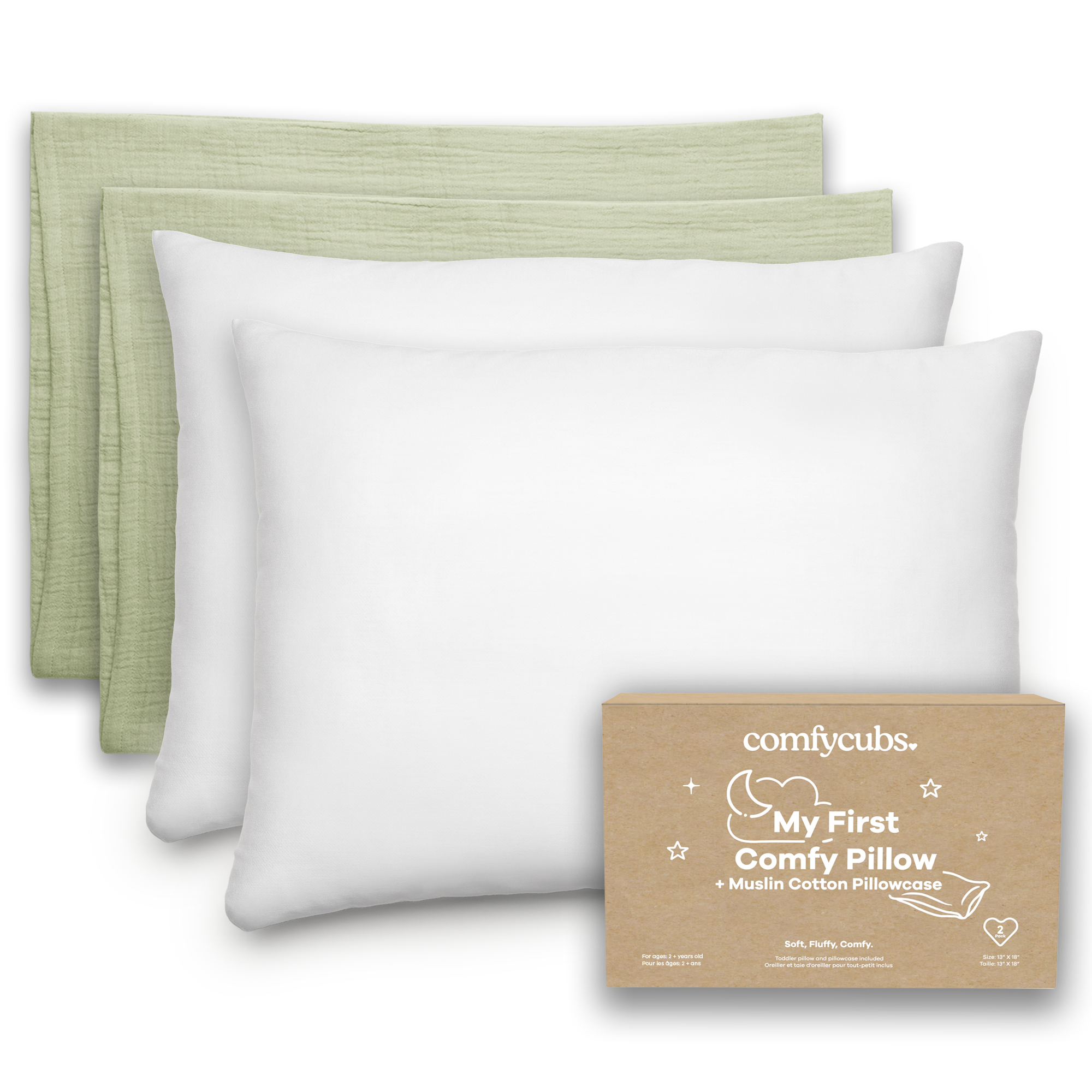 Toddler Pillows with Soft Muslin Pillow Case in Sage