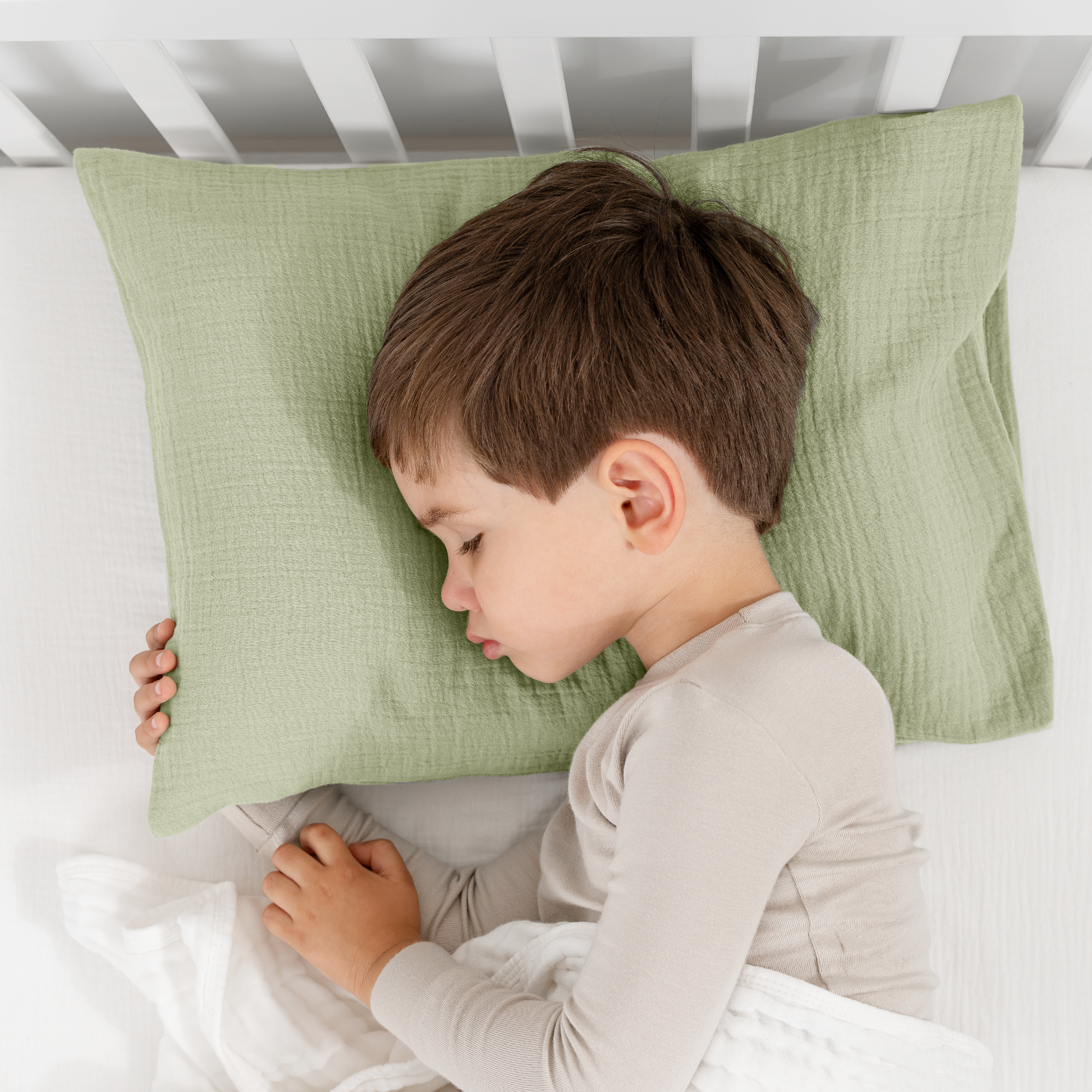 Toddler Pillows with Soft Muslin Pillow Case in Sage