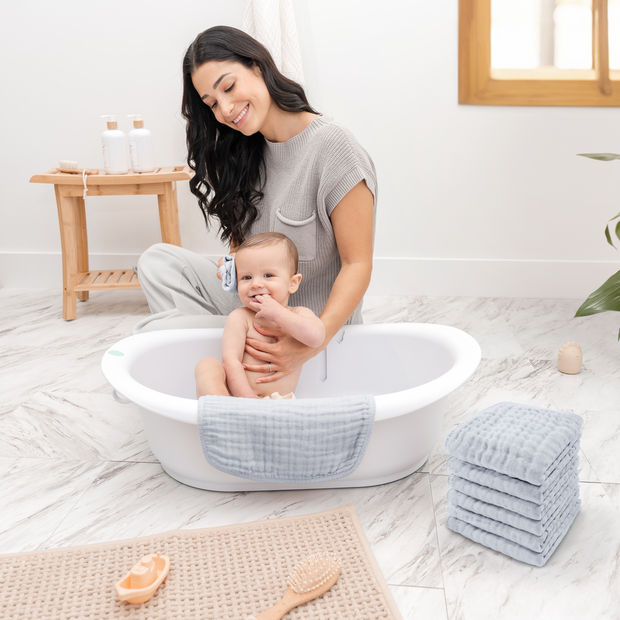 Muslin Washcloths in Slate