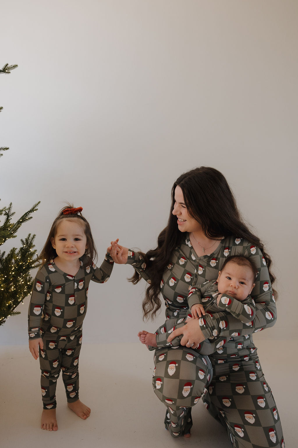 Bamboo Zip Pajamas | Santa Checkerboard
