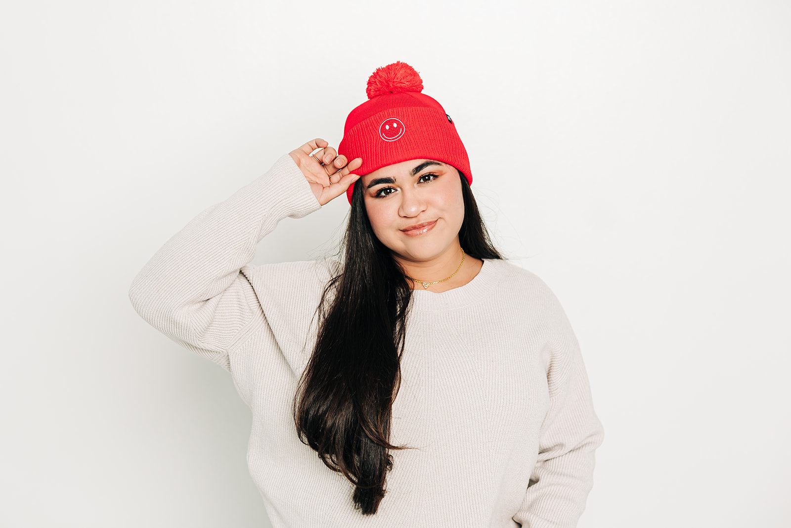 Smiley Pom Pom Hat