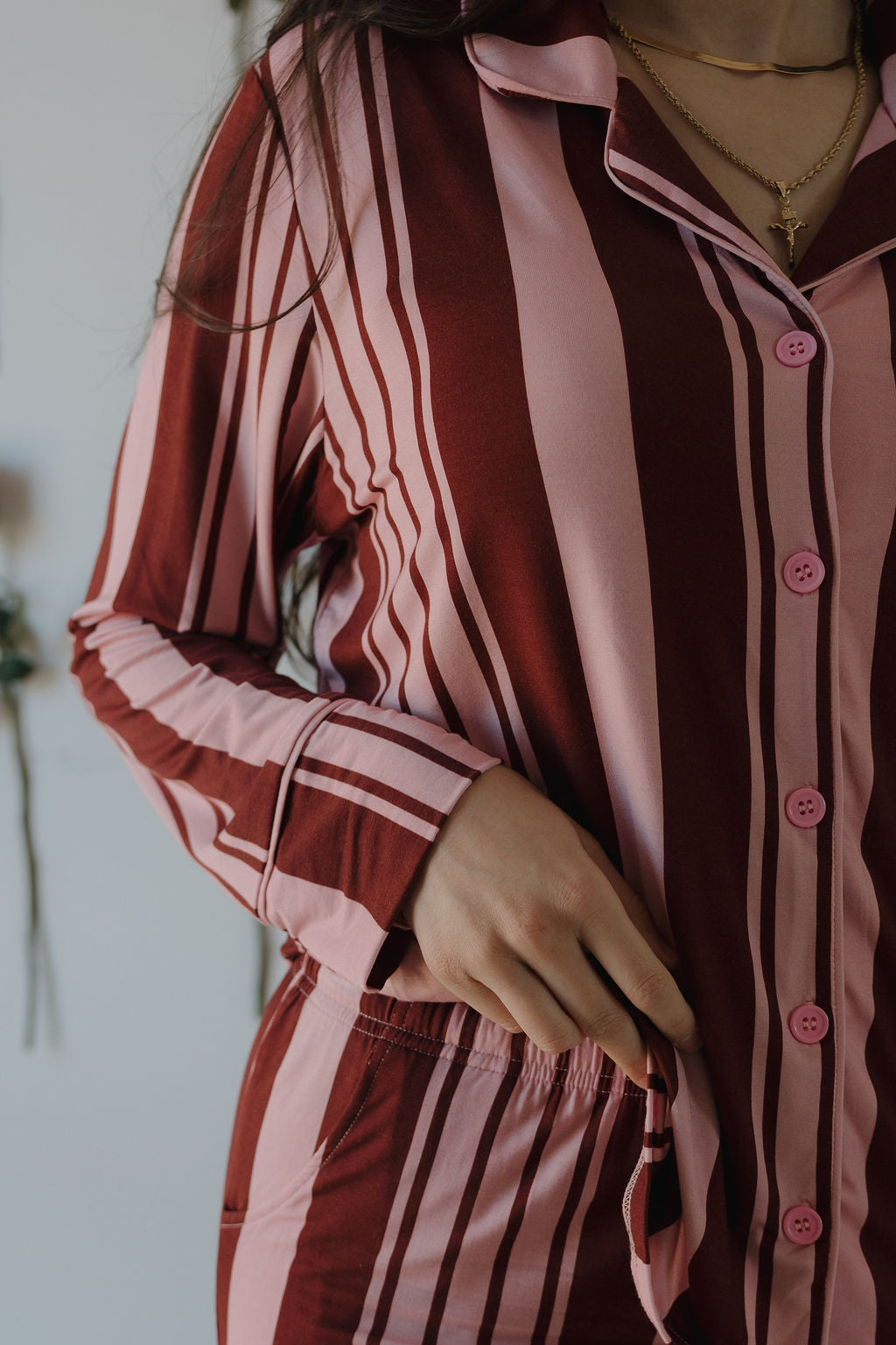 Women's Bamboo Button Up Lounge Set | Sweetheart Stripes