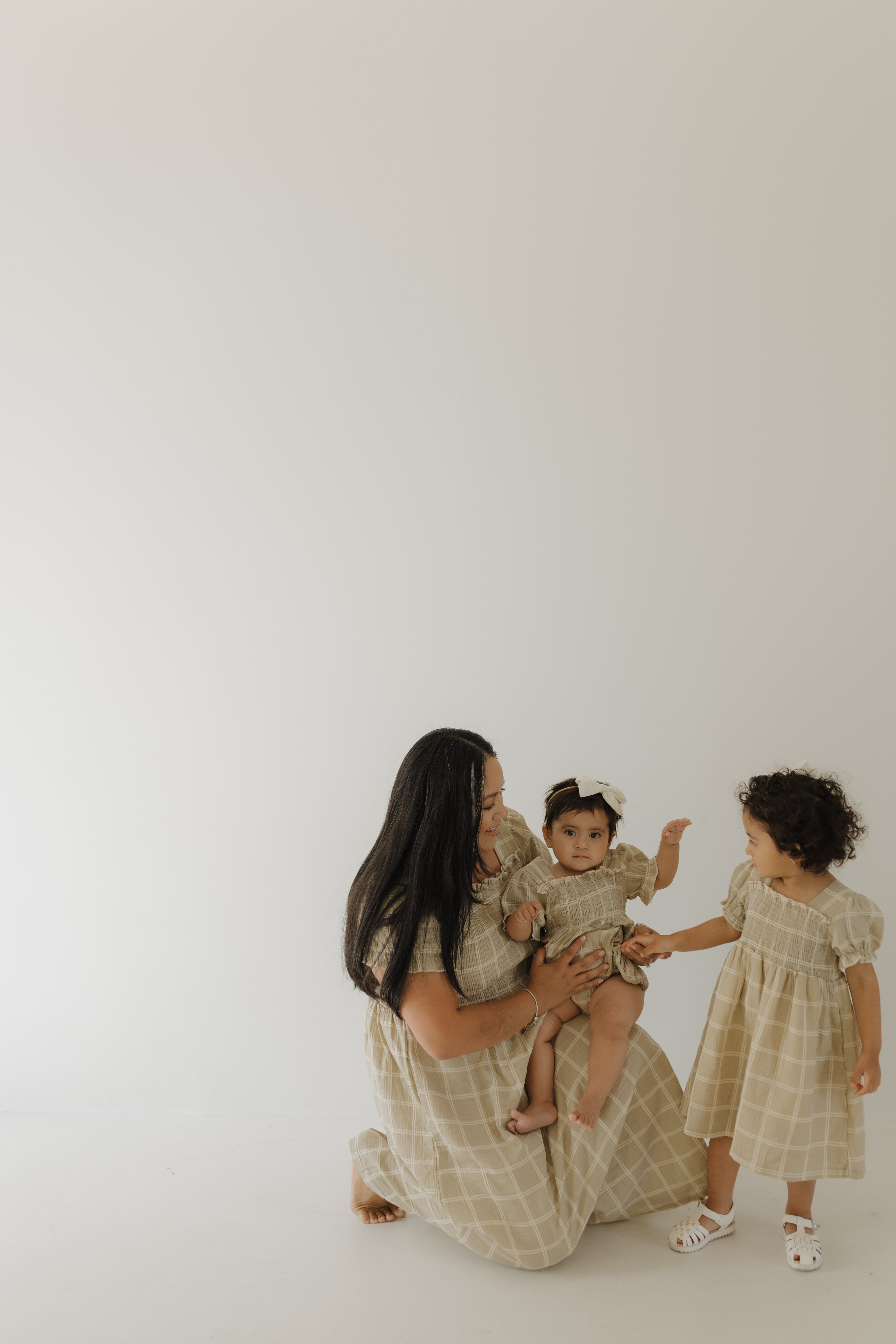 Ruffle Muslin Romper | Linen Grid