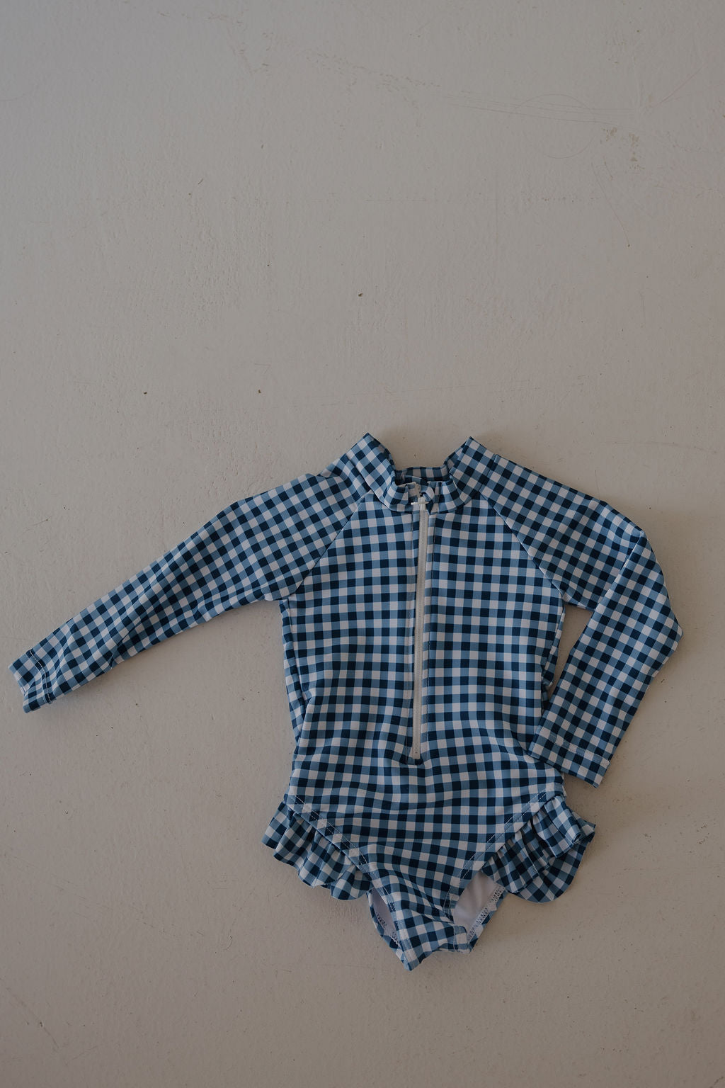 Girl's Long Sleeve Swimsuit | Blue Gingham