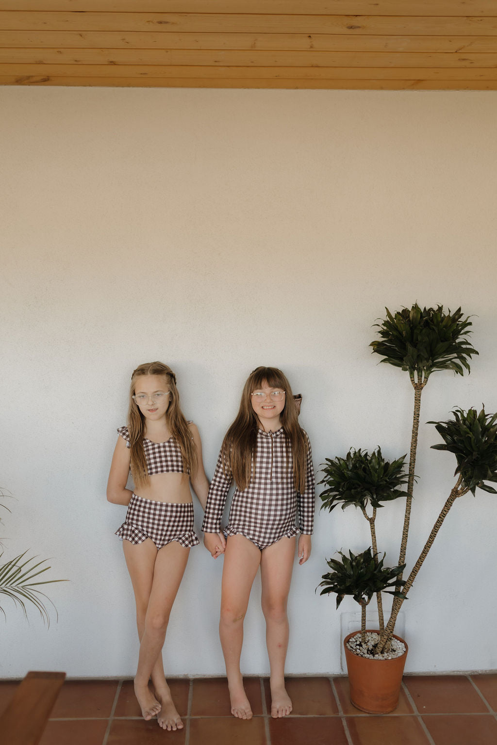Girls Two Piece Swimsuit | Chocolate Gingham