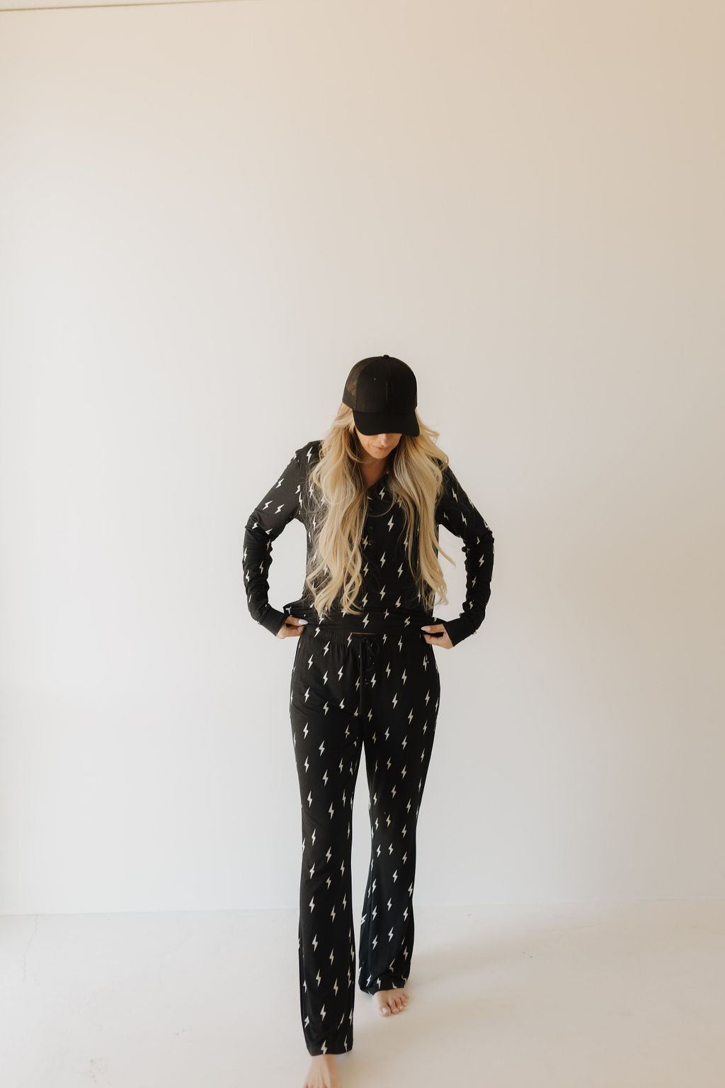 Women's Long Sleeve Bamboo Pajama | Midnight Lightning Bolt