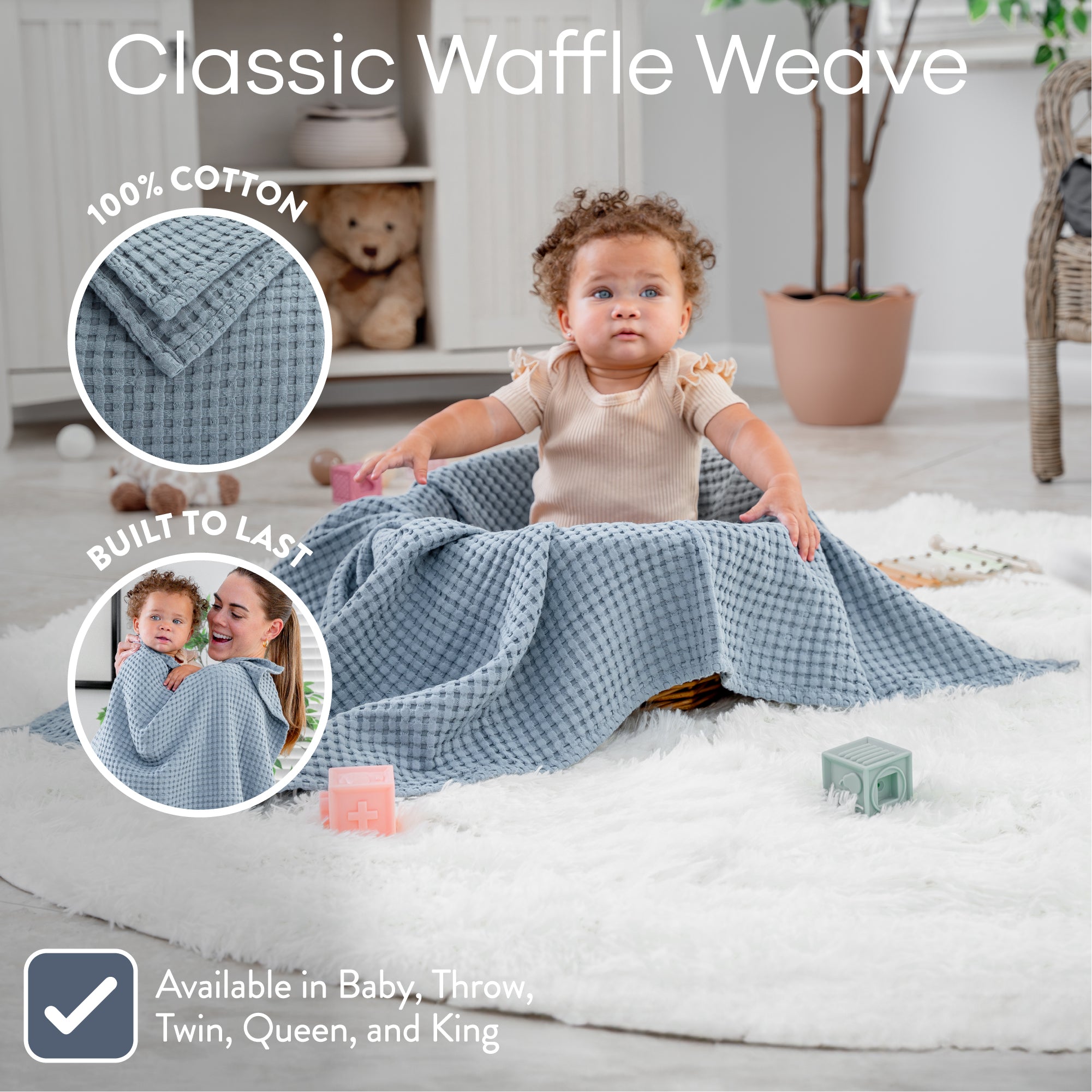Baby Waffle Blankets by Comfy Cubs in Pacific Blue