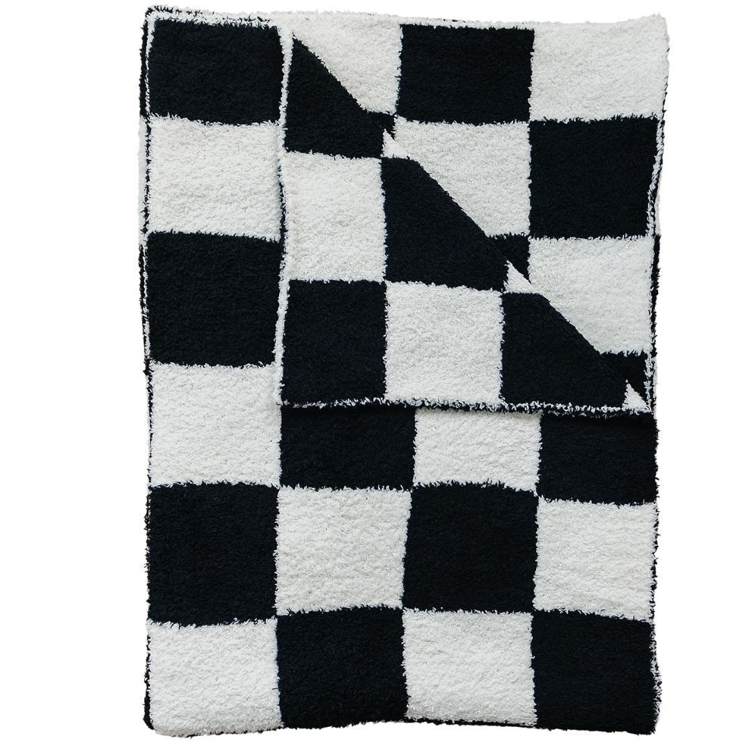 Black + White Checkered Plush Blanket  Mebie Baby