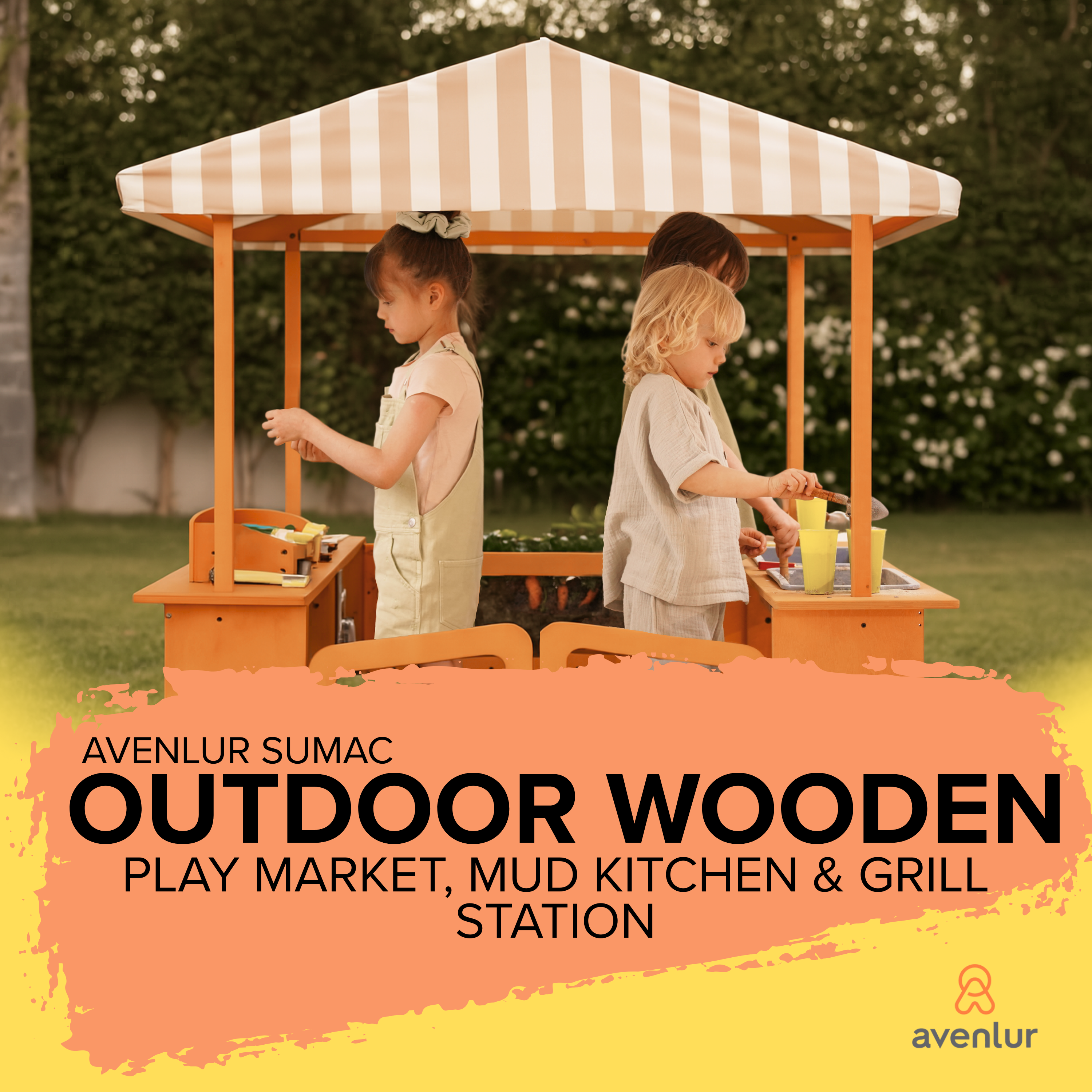 Avenlur Sumac Outdoor Wooden Play Market, Mud Kitchen & Grill Station