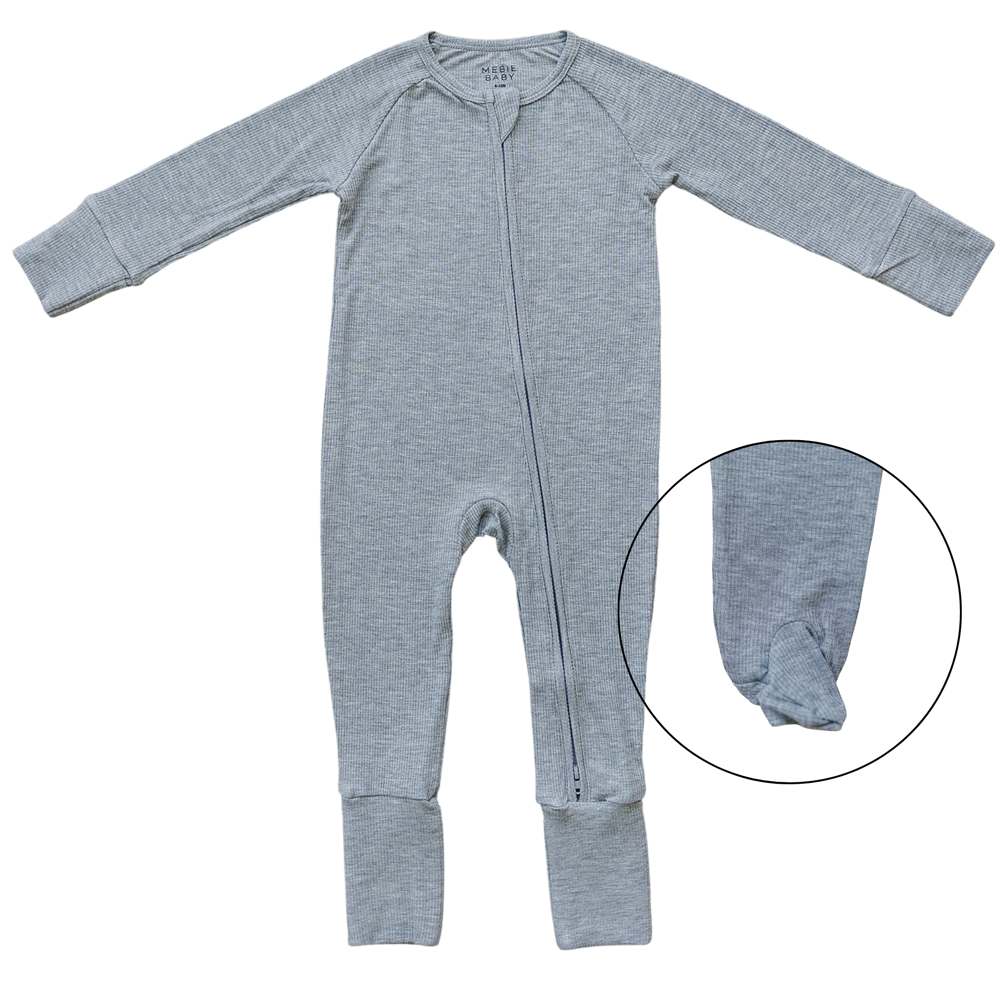 Heather Grey Ribbed Bamboo Zipper  Mebie Baby
