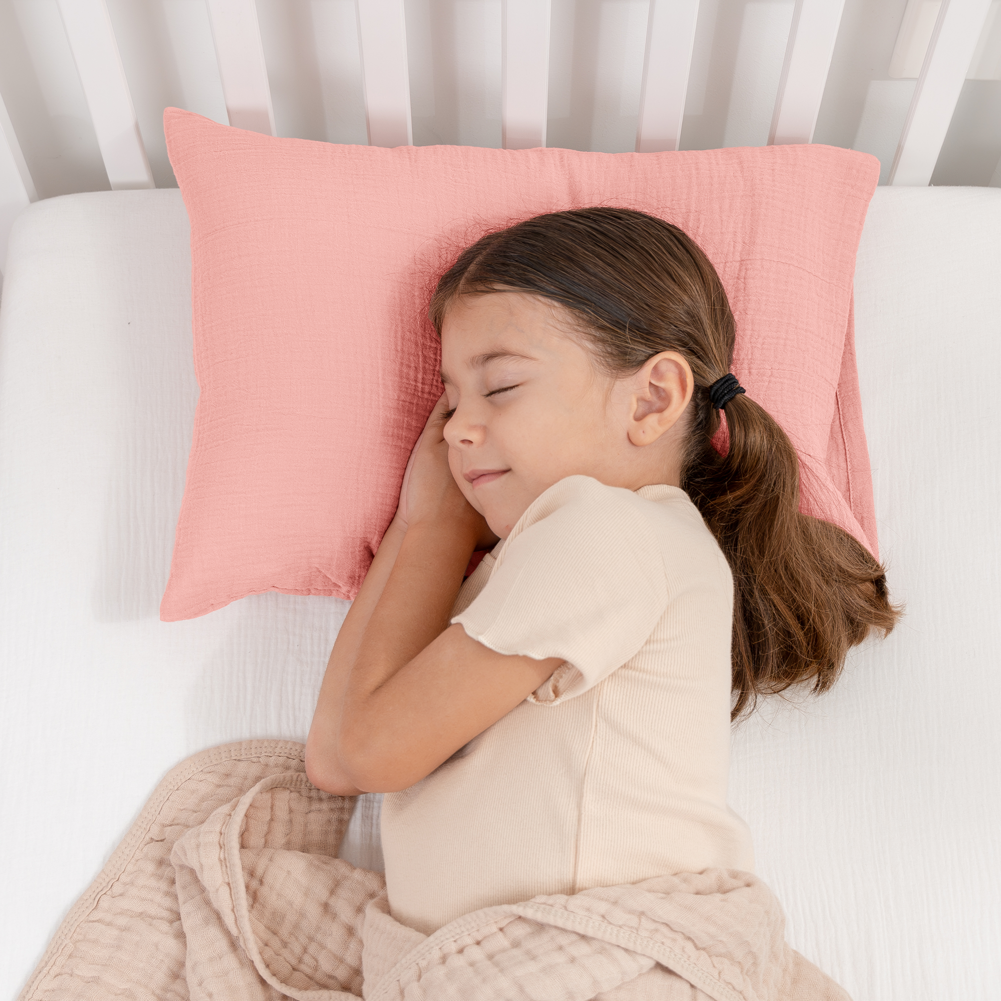 Toddler Pillows with Soft Muslin Pillow Case in Blush