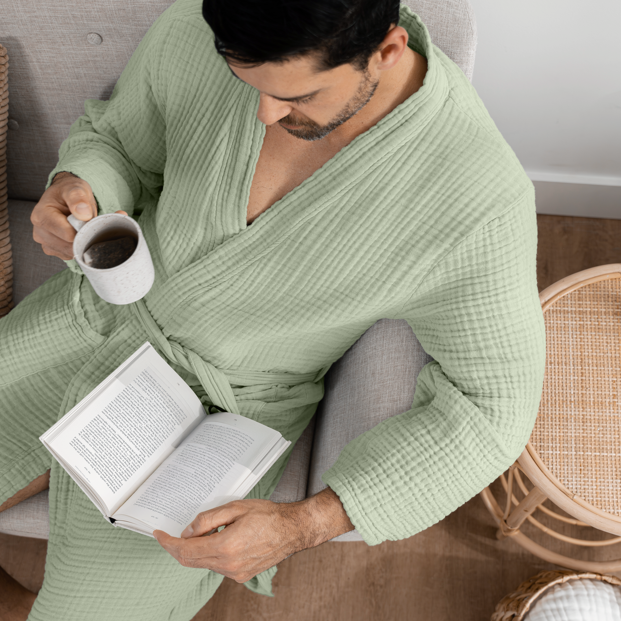 Muslin Bathrobe in Sage