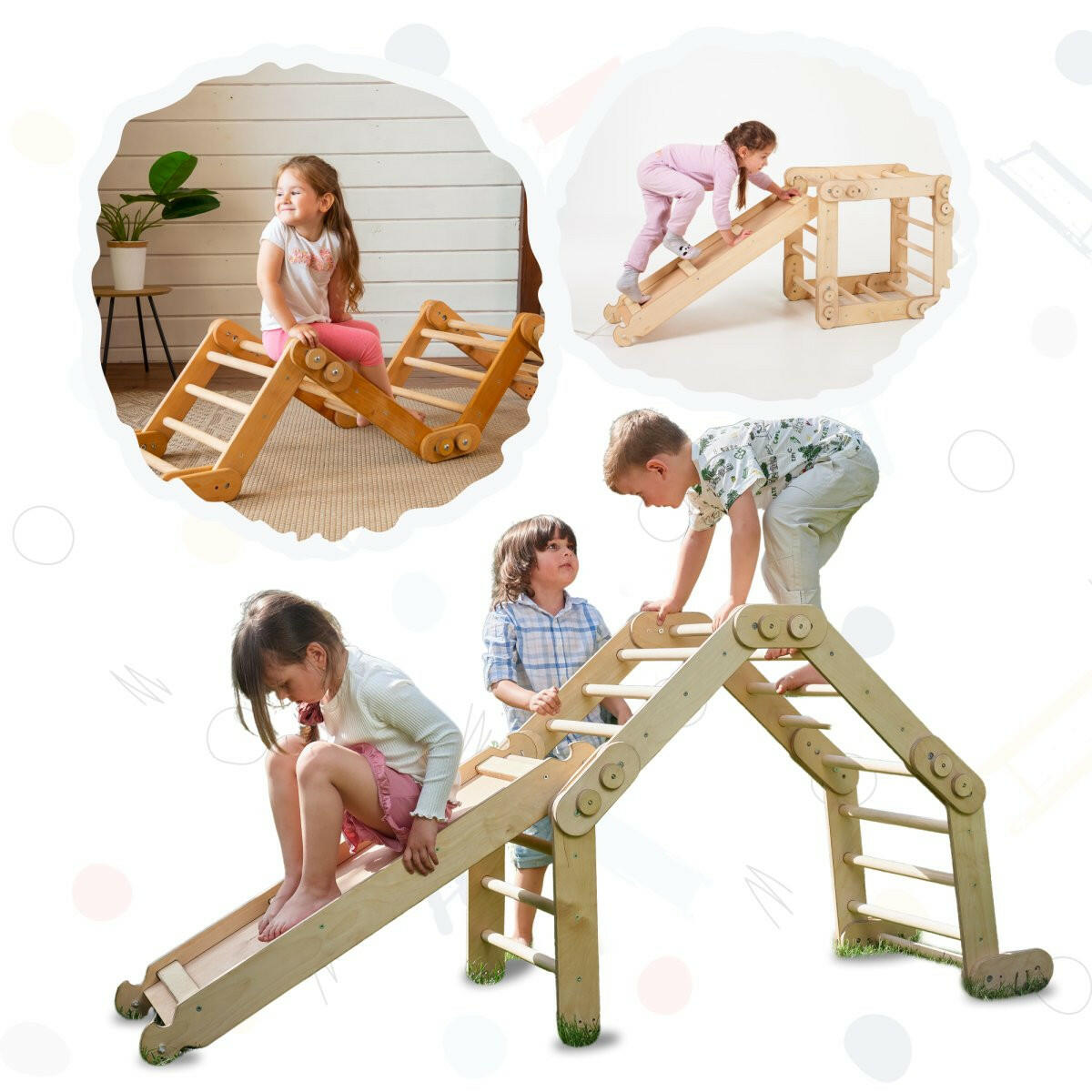 2in1 Montessori Climbing Set: Snake Ladder + Slide Board/Climbing Ramp 2in1 Playsets Goodevas Beige