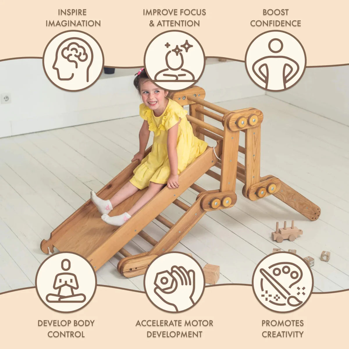 2in1 Montessori Climbing Set: Snake Ladder + Slide Board/Climbing Ramp 2in1 Playsets Goodevas