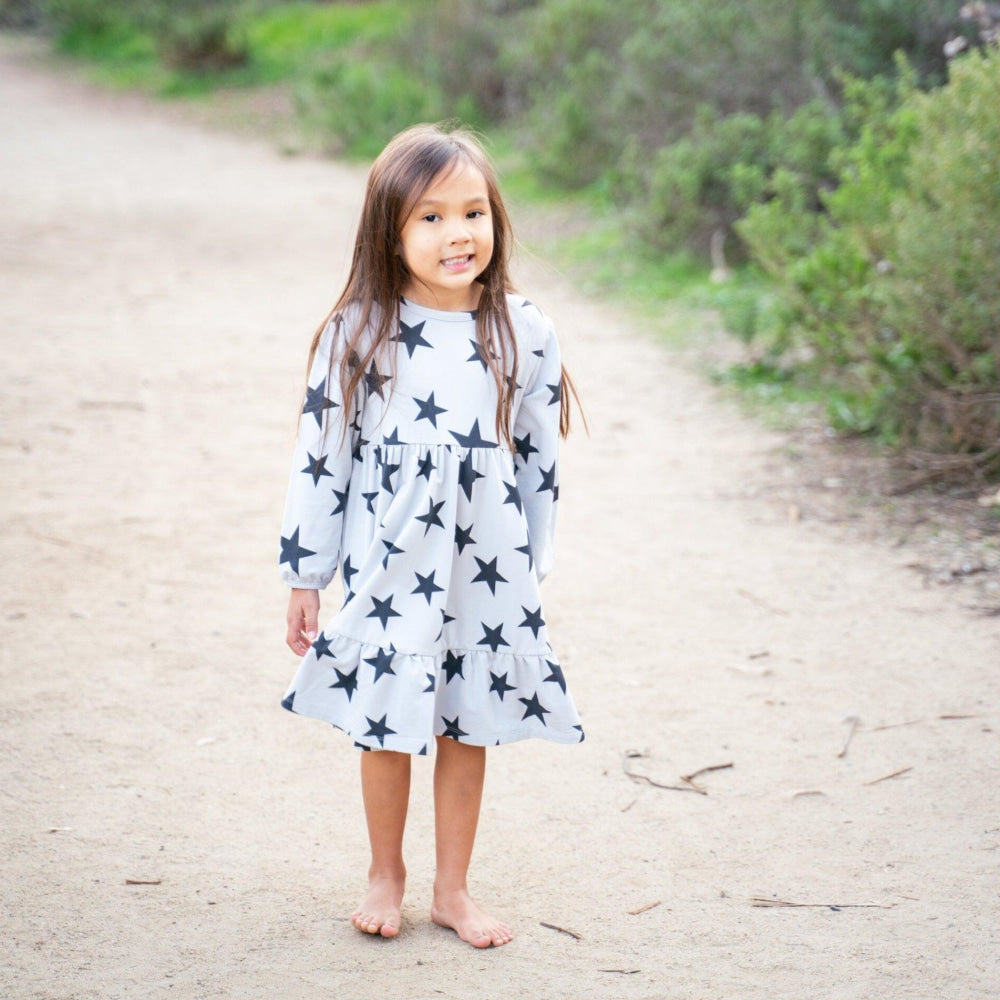 3 Tier Sweater Dress - Black Stars - Terry
