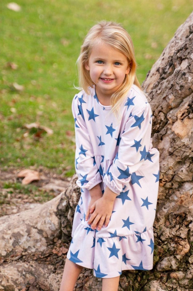 3 Tier Sweater Dress - Navy Stars - Terry