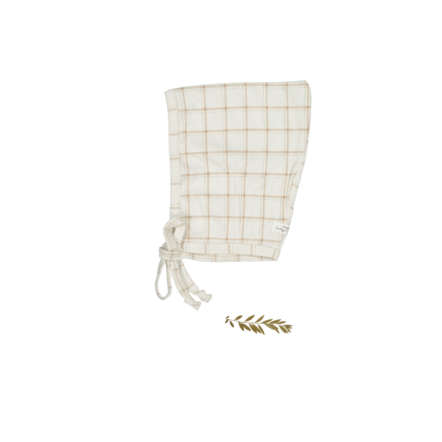 The Printed Pixie Bonnet - Tan Grid Pixie Bonnet Lovely Littles