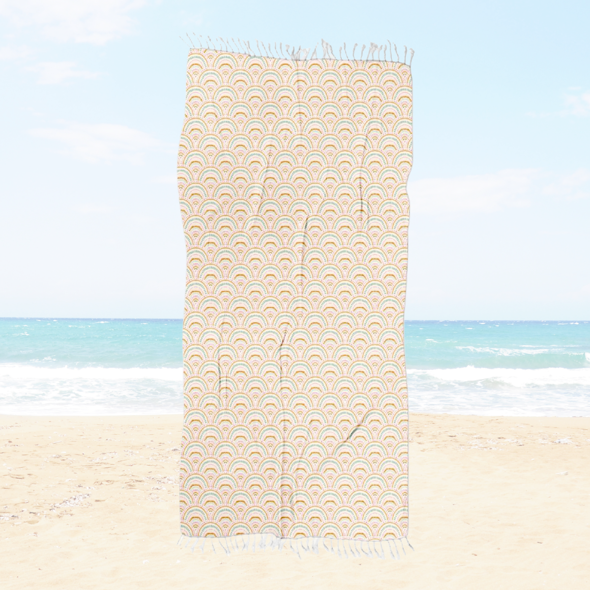 Boho Rainbows Fringe Beach Towel