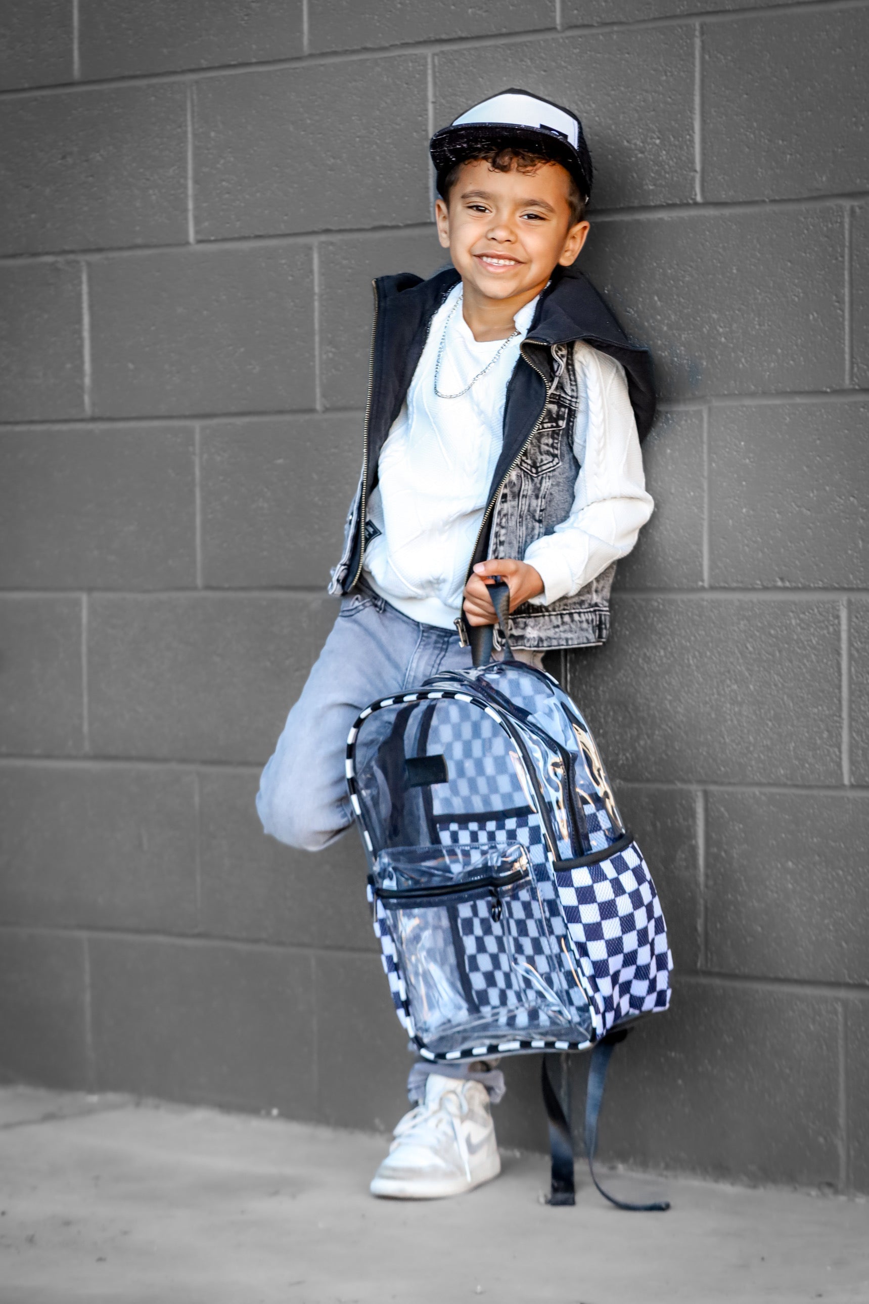 Clear Checkered Backpack