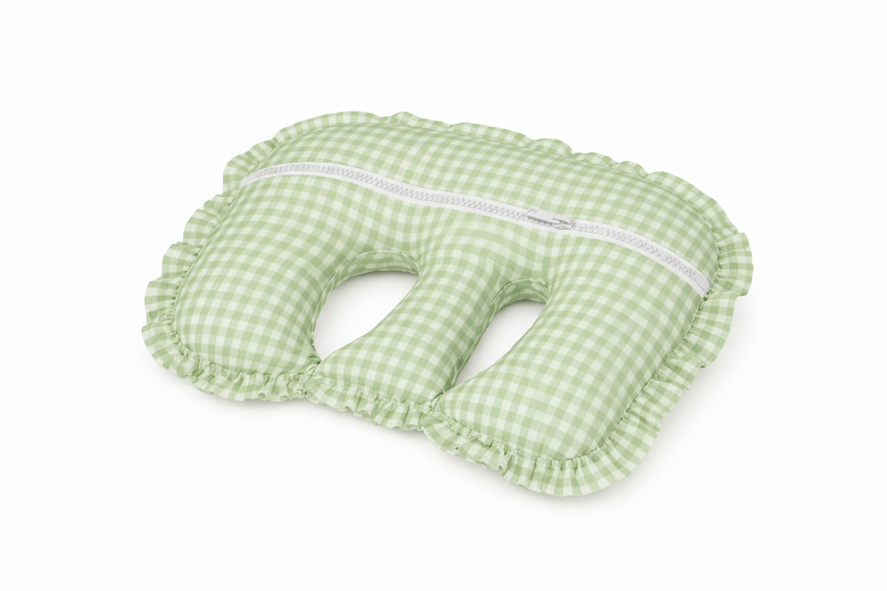 Green Ruffle Gingham Twin Nursing Pillow Cover