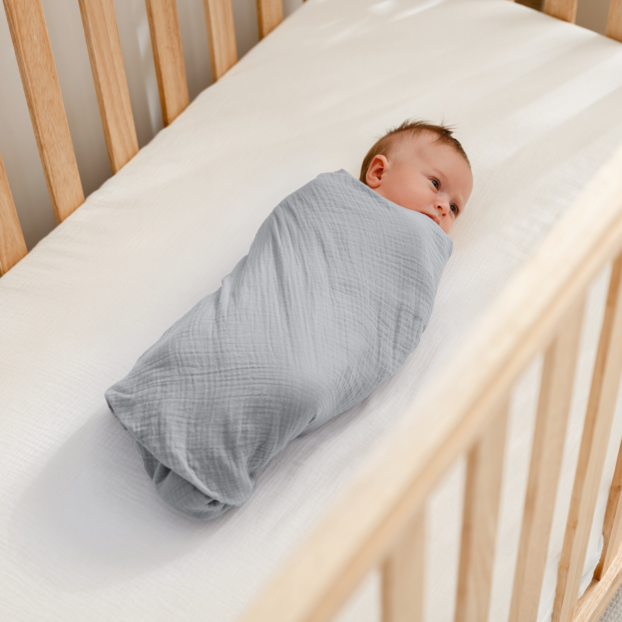 Muslin Swaddle Blankets, 42” x 42” (Heather Blue, Pacific Blue, Fern, Pack of 3)