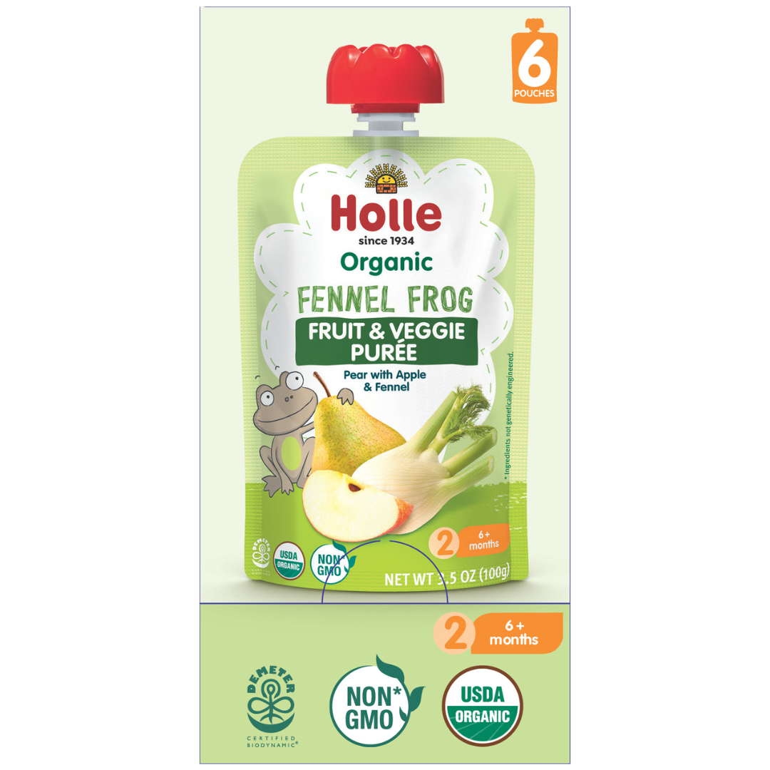 Holle Baby Food Pouches - Organic Fruit & Veggie Puree - Fennel Frog