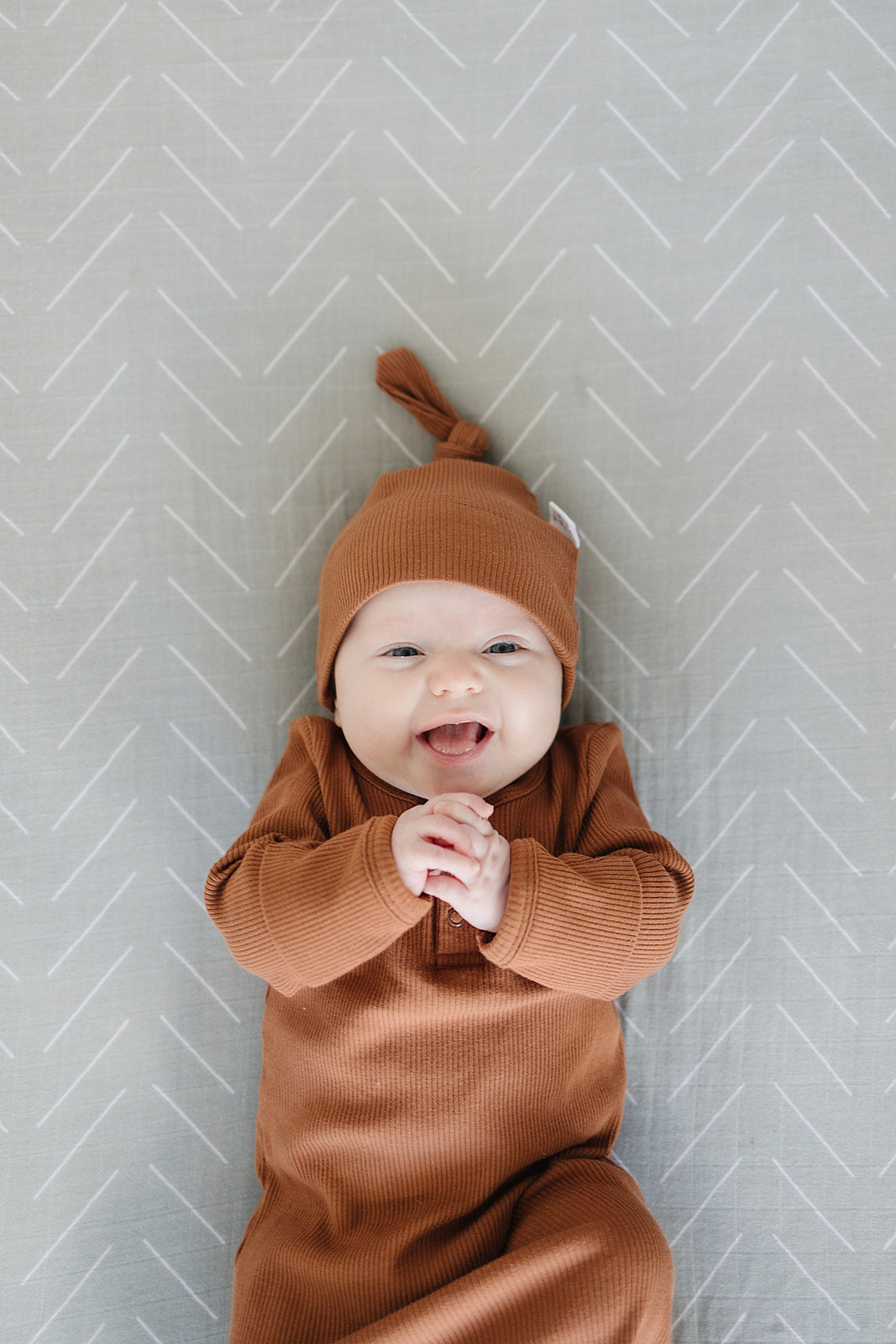 Rust Organic Ribbed Newborn Knot Hat Mebie Baby
