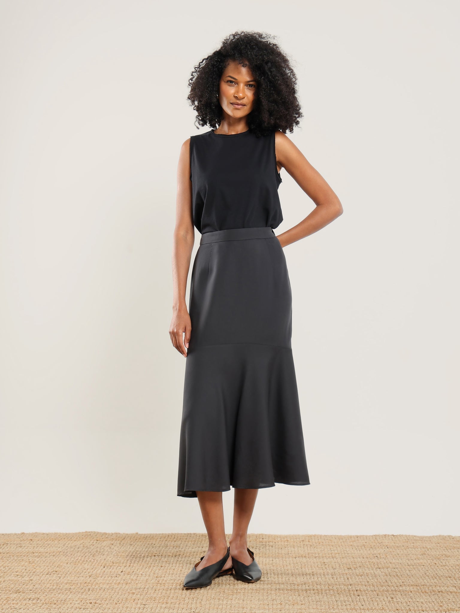 Tencel Flared Skirt - Black