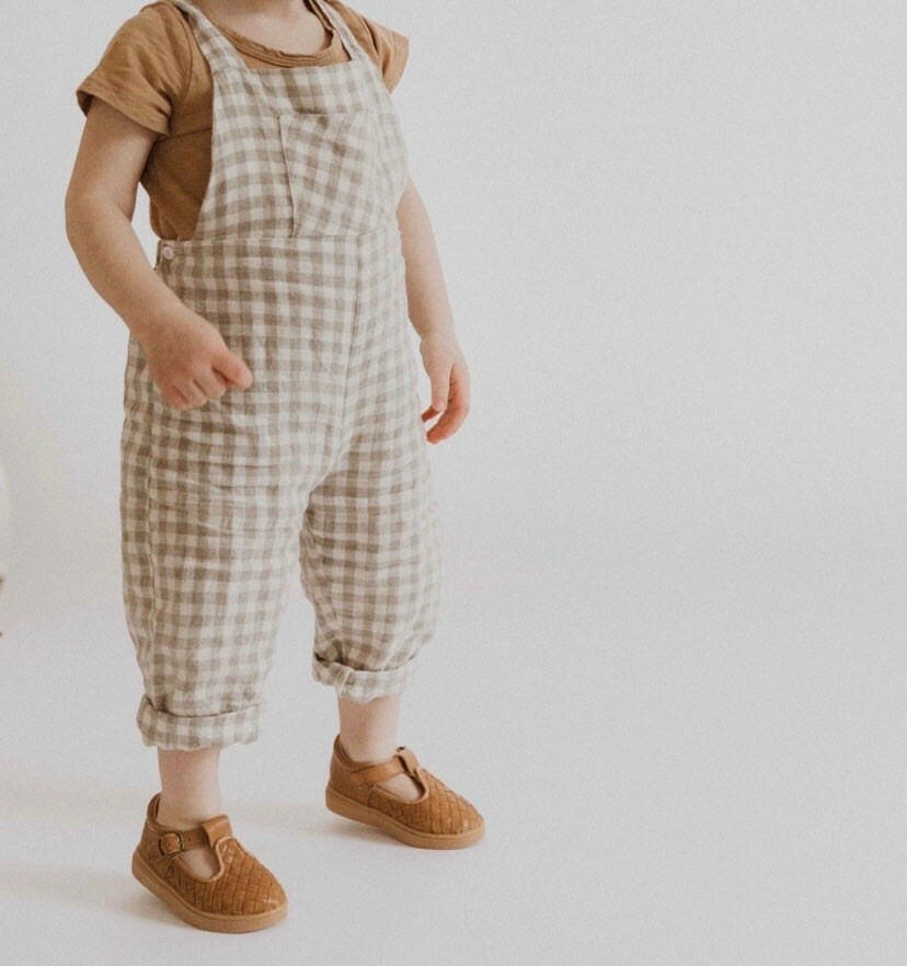 Leather Woven T-Bar | Color 'Walnut' | Hard Sole  Consciously Baby