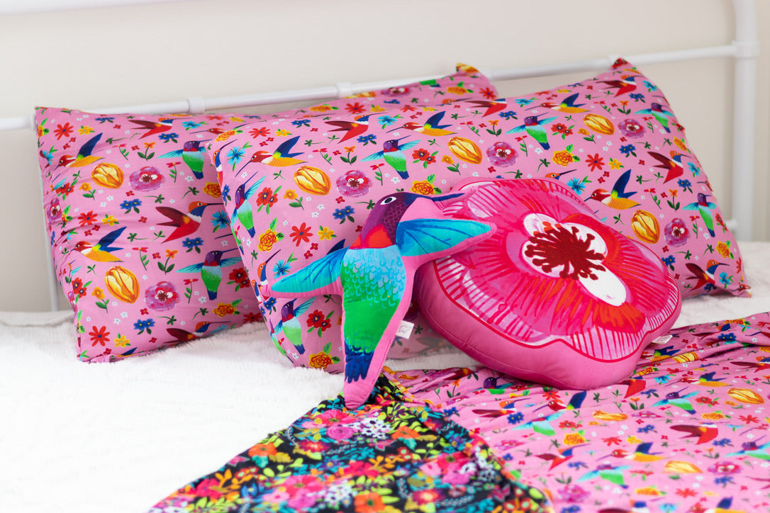Hummingbird Floral Standard Pillow Case Set