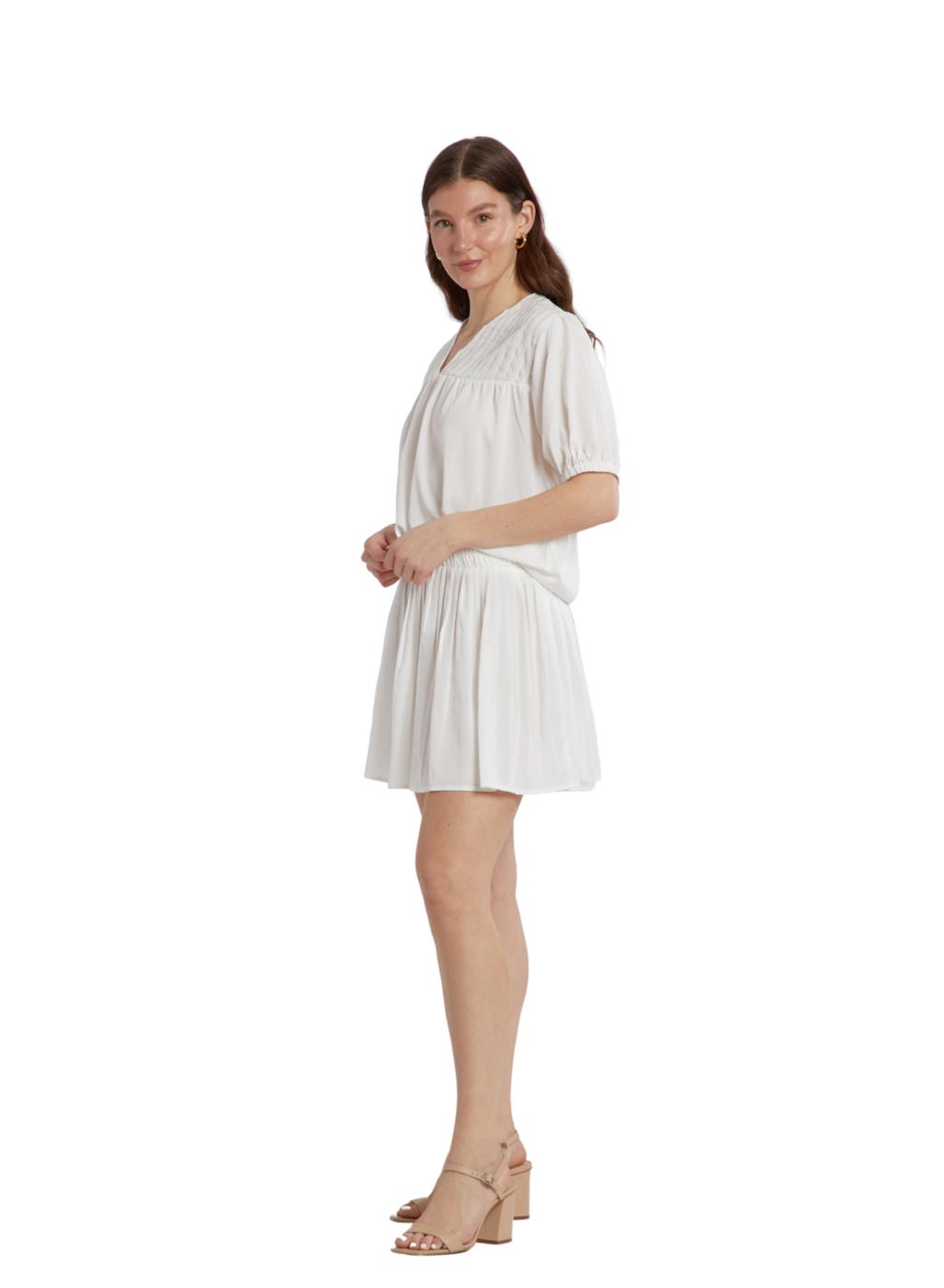 Kayla Pleated Short-Sleeve Top - White