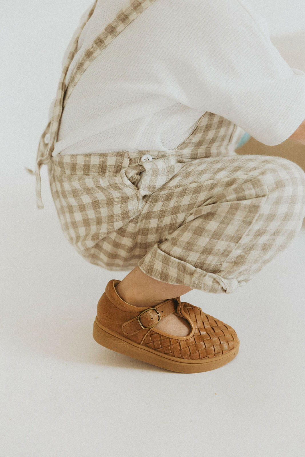 Leather Woven T-Bar | Color 'Walnut' | Hard Sole  Consciously Baby