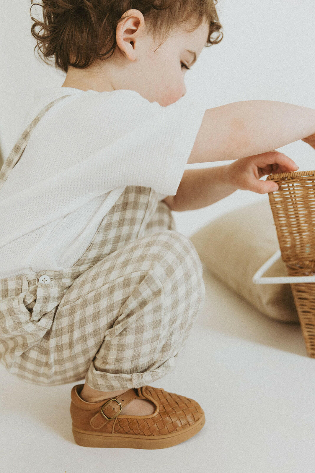Leather Woven T-Bar | Color 'Walnut' | Hard Sole  Consciously Baby