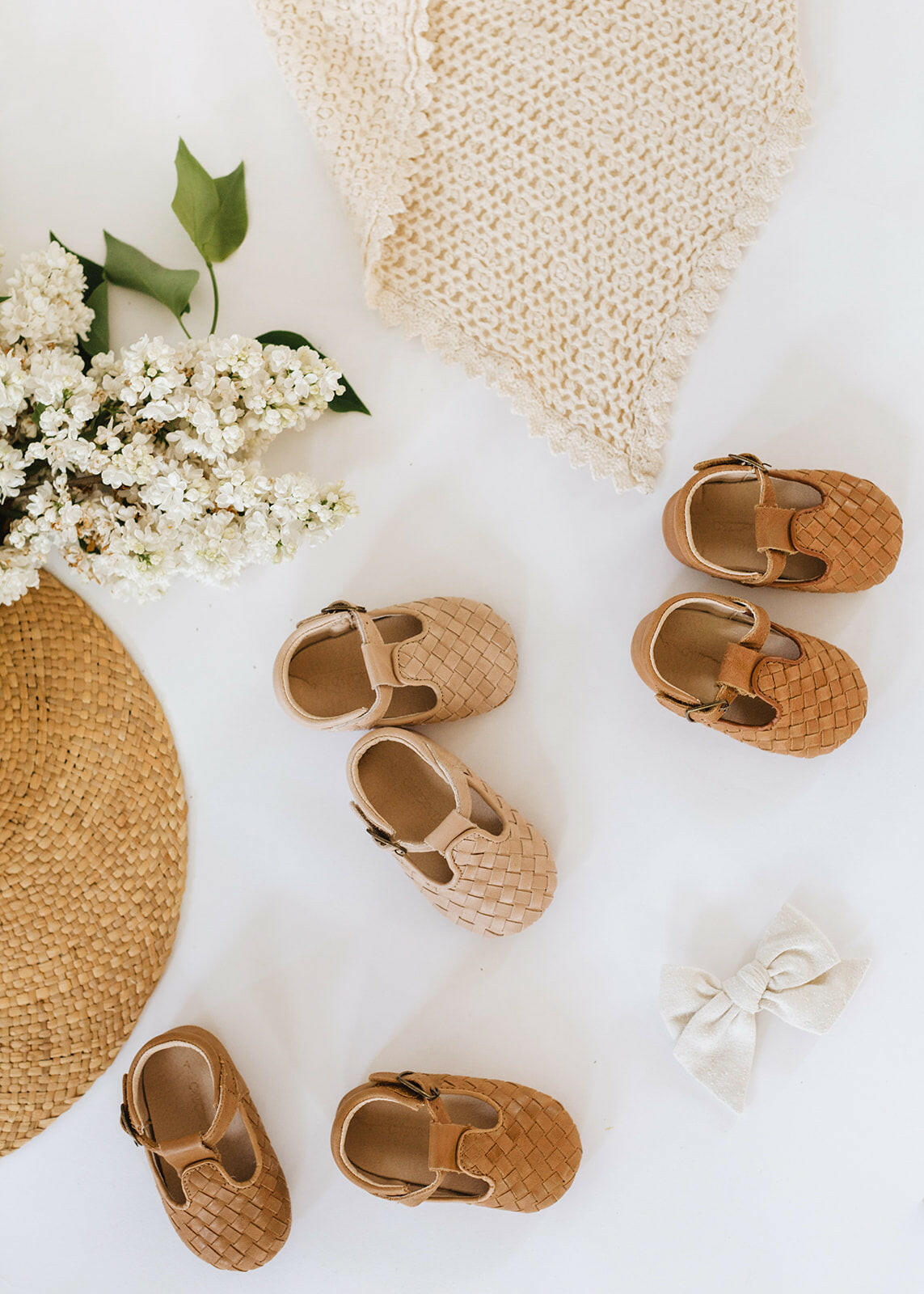 Leather Woven T-Bar | Color 'Stone' | Soft Sole Consciously Baby