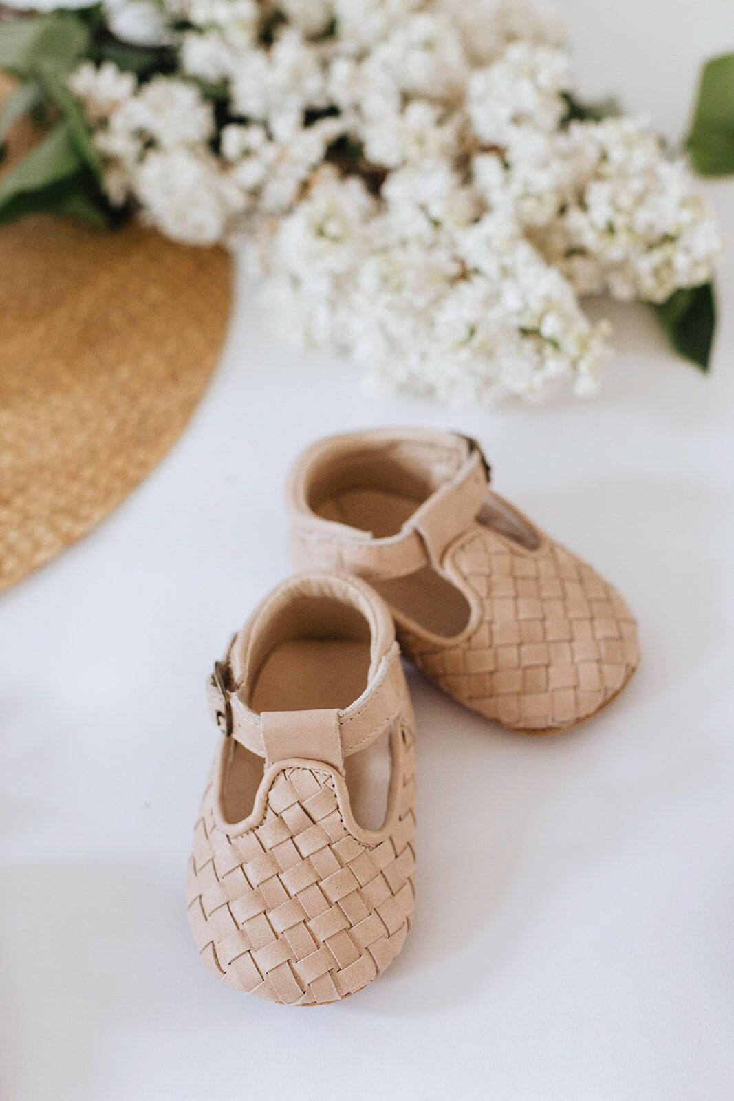 Leather Woven T-Bar | Color 'Stone' | Soft Sole Consciously Baby