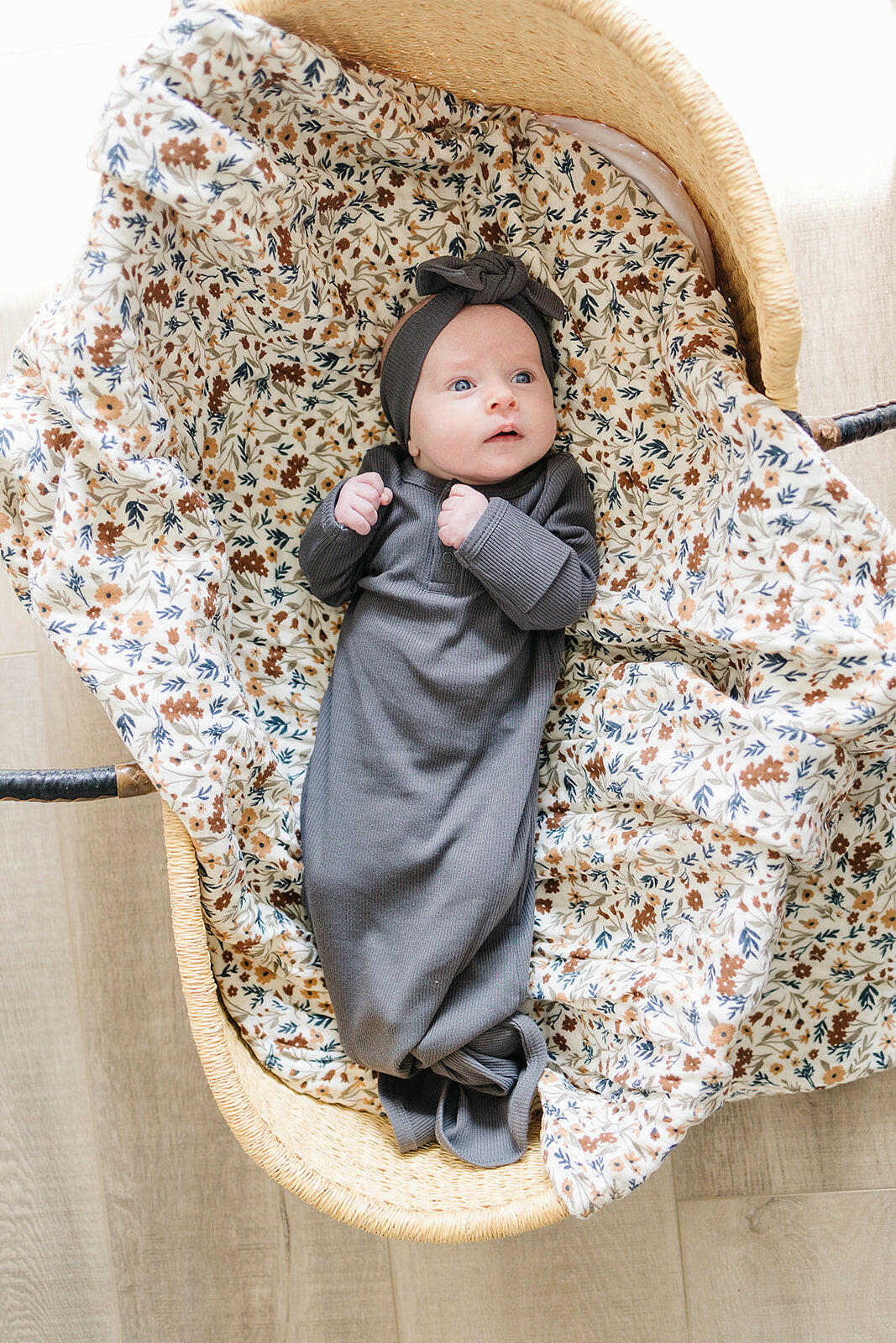 Charcoal Organic Cotton Ribbed Knot Gown  Mebie Baby