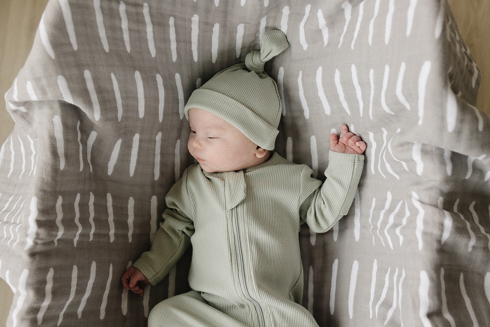 Sage Organic Ribbed Newborn Knot Hat Mebie Baby