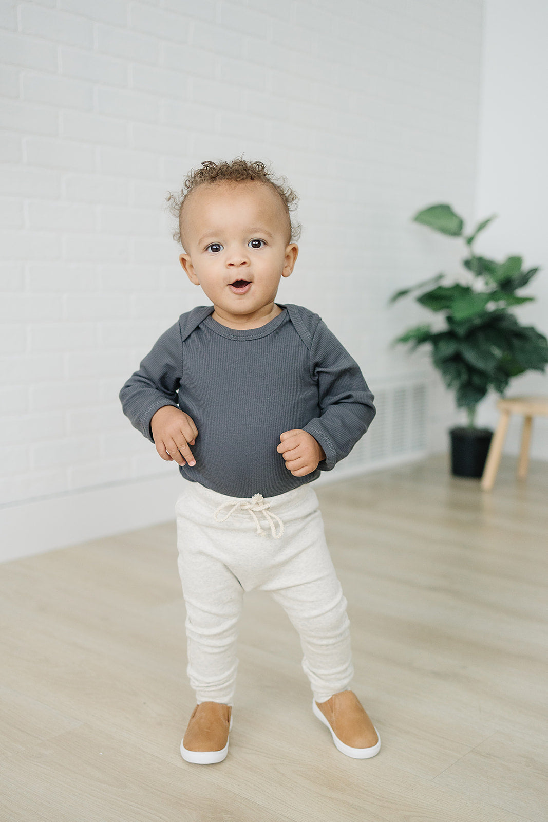 Oatmeal Cotton Joggers Mebie Baby