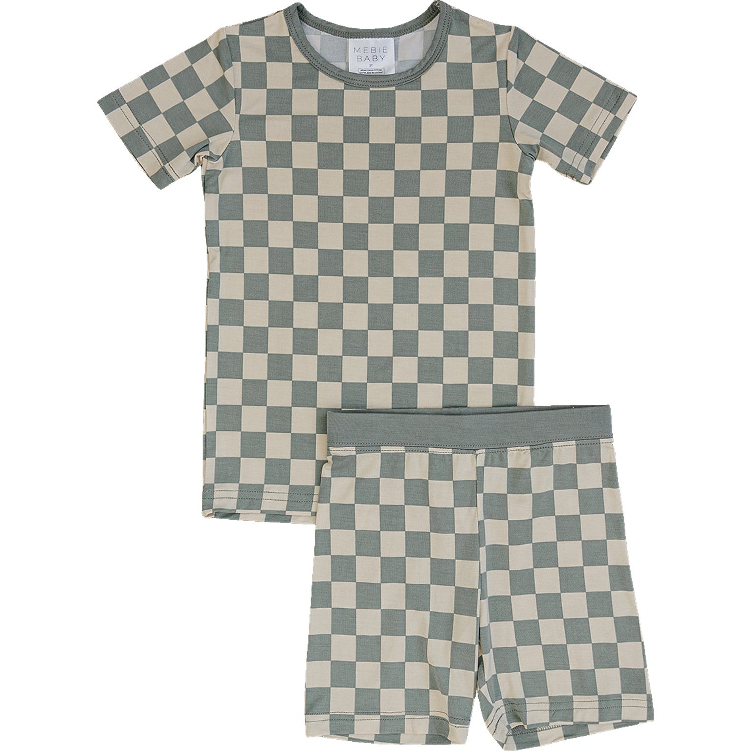 Light Green Checkered Bamboo Cozy Short Set Mebie Baby