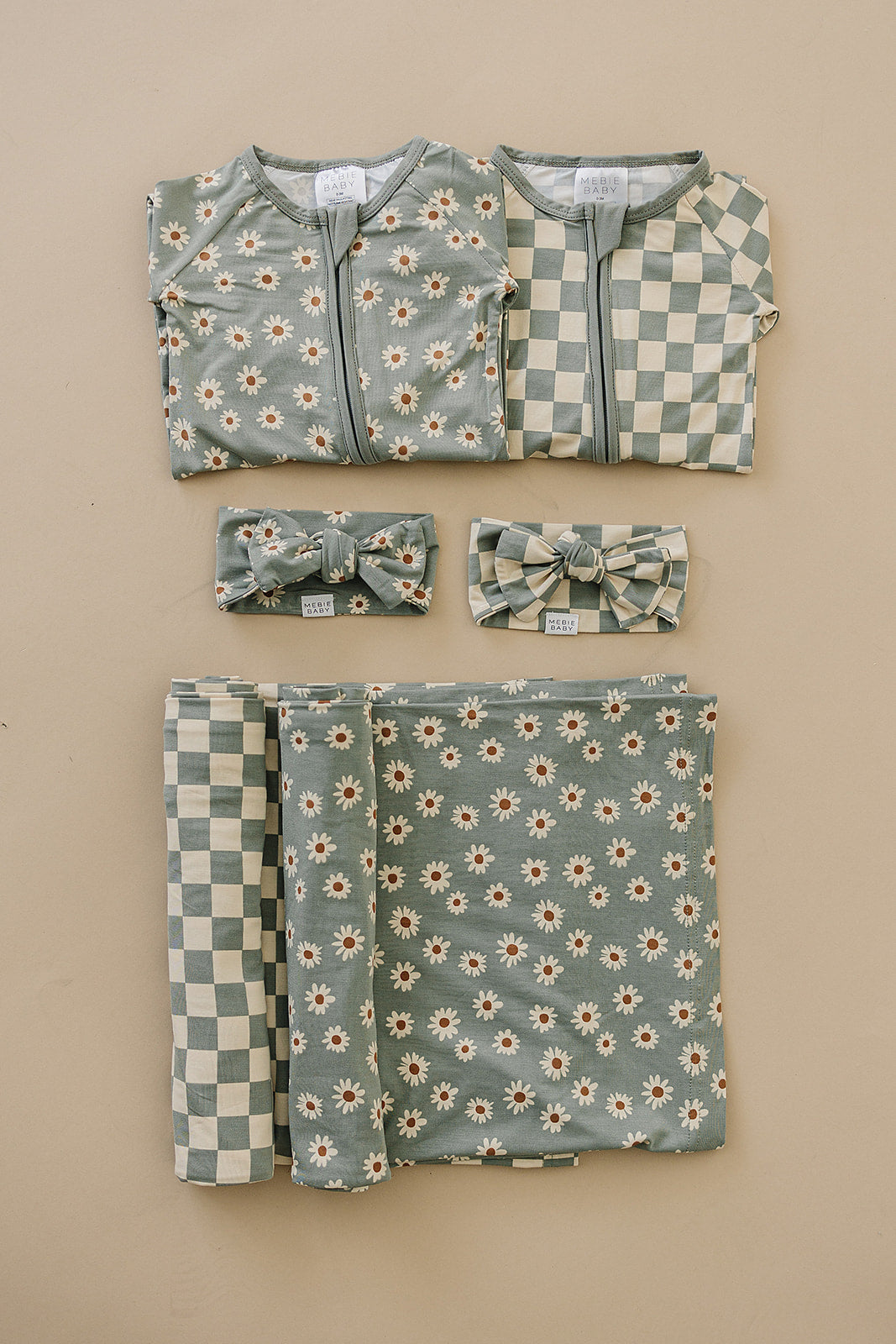 Light Green Checkered Bamboo Head Wrap Mebie Baby