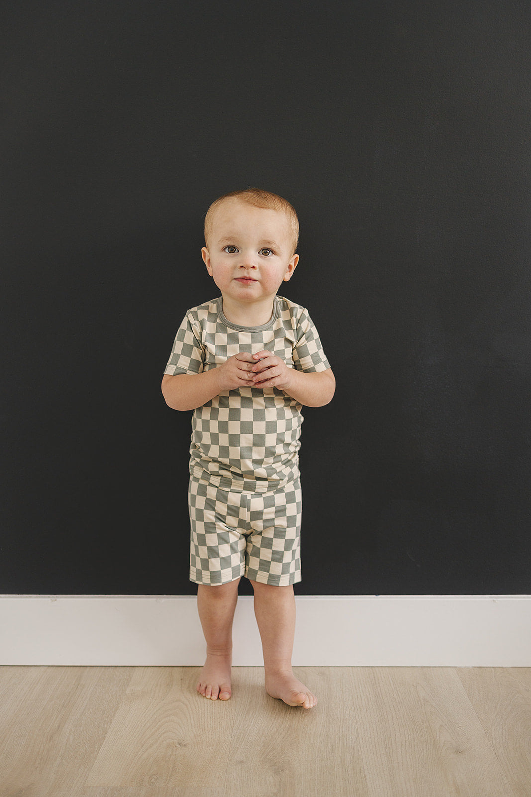 Light Green Checkered Bamboo Cozy Short Set Mebie Baby